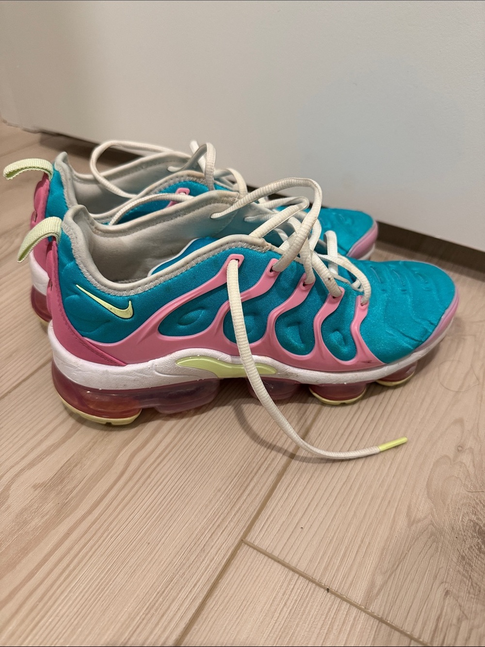 Nike Turquoise Pink VaporMax Plus with Yellow Accents